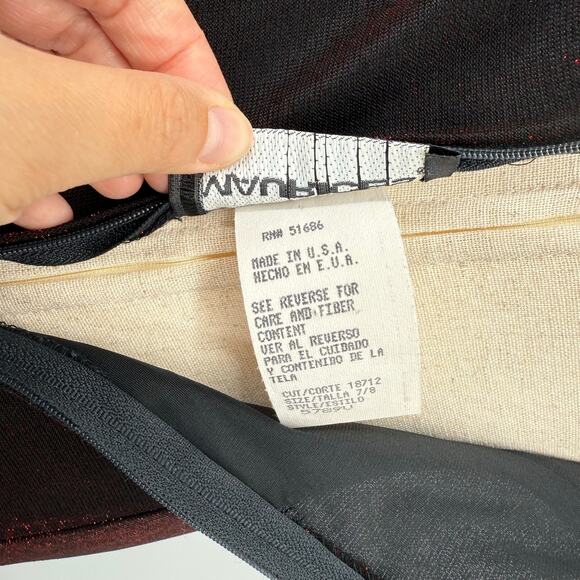 VTG 80s Women's Red Black Sparkly Two Toned Maurices A Line Maxi Prom Dress 7/8 - Picture 9 of 12